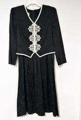 Plaza South Vintage Black Floral Jacquard Soutache Trim Midi Dress Size 12 Photo 0