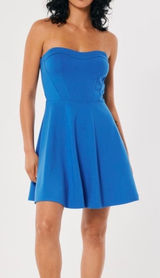 Hollister Royal Blue Strapless Skater Skirt Dress Large Corset Top‎ Stretch Photo 0