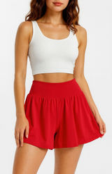 Halara SoftlyZero Airy Super High Waisted Cool Touch Flowy Yoga Shorts Med Red Photo 0