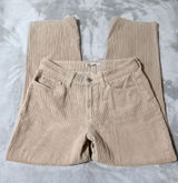 SO High Rise Straight Leg Corduroy Pants Beige Women Pockets Button Size 7 Photo 0
