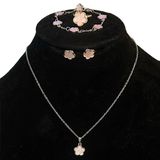 Gold tone pink mother of pearl flower jewelry set Photo 0