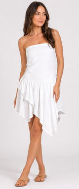 Free People FP Beach Strapless Asymmetrical Mini Dress White Festival Boho XS Photo 0