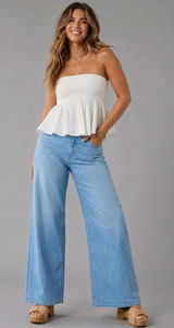American Eagle Curvy Super High Rise Baggy Wide Leg Jeans Medium Wash Womens 6? Photo 0