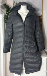Calvin Klein Grey Duck Down Puffer Long Coat Packable Hooded Zip Size Large Photo 0