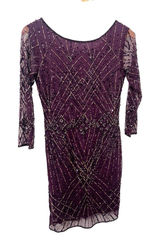 Pisarro Nights Women’s Deep Purple Beaded 3/4 Sleeve Cocktail‎ Dress Size 4 Photo 0