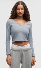 Lululemon Waffle Cotton-Blend Henley Long-Sleeve Shirt Concrete Blue CRTB Size 2 Photo 0