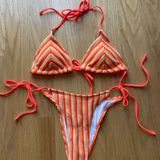 SHEIN Orange and White Striped Bikini Photo 0