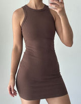 Meshki Tina Dress Small Brown Ribbed Knit Jersey Mini Bodycon Racerback‎ Minimal Photo 0