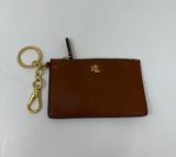 Ralph Lauren Genuine Leather Zip Card Case Wallet Key Chain Tan Brown Gold Photo 0