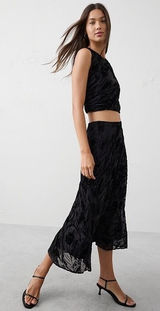 Banana Republic Black Burnout‎ Velvet Asymmetrical Floral Midi Skirt Small NWT Photo 0