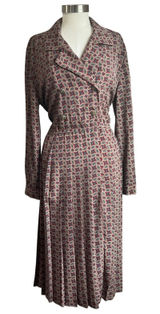 Vintage 1980s‎ Schrader Paisley Pleated Grandma Core Midi Length Dress Size 12 Photo 0