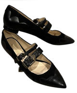 Nine West Black Pointed Double-Buckle Suede Leather Mary Jane Flats Alina 6 Photo 0