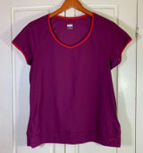Nike Fit Dry Womens Large Purple Red Mesh Trim Athletic Training T-Shirt Gym Run Photo 0