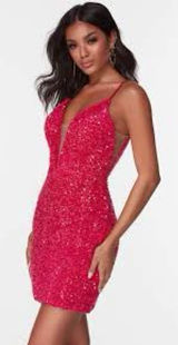 Adorable Alyce 4599 fitted straight dress in fuchsia plush sequins, size 2 Photo 0