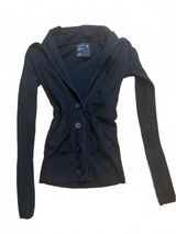 Y2K American Eagle Black Shawl Collar Cardigan XS Waffle Knit Sweater Photo 0