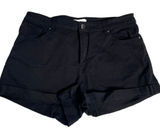 HM Black High Rise Denim Shorts Women Size 12 Cuffed Hem Zip Up Pockets 0603582 Photo 0
