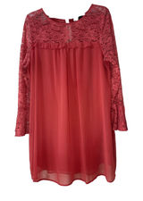 As U Wish Womens 1X‎ Coral Pink Lace Long Sleeve Ruffle Shift Dress A8071104 Photo 0