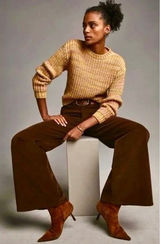 ANTHROPOLOGIE Ribbed Obi Melange‎ Crewneck Sweater Pullover Knit Marled Small Photo 0