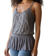 EXPRESS Gray Sequin‎ and Lace Peplum Cami Tank Top Size Small Photo 0