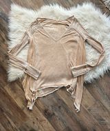 Free People Ridiculously sott Long sleeve thermal Thinner material- not thick waffle knit Oversized and flowly Approximate measurements provided - unstretched Cream/tan/brown in color Size XS G1 Photo 0