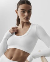 ALO Yoga Seamless Ribbed Cropped Serene Long Sleeve White Size Large Photo 0