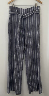 Theory Size 12 Wide Leg Belted Trousers Stripe Wither Linen Belt Pant Fl_ Photo 0