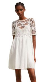 Zara White Crochet Lace Gauzy Babydoll Mini Dress Size XS NEW with Tags Photo 0