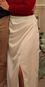 Abercrombie & Fitch White Satin Ruched Midi Skirt Photo 0