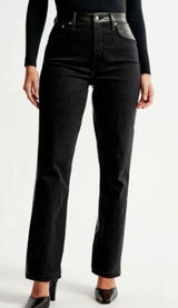 Abercrombie & Fitch Mixed Media Jeans Women 33/16S Black Faux Leather Edgy Photo 0