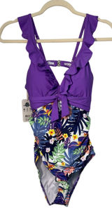 PatPat Women Purple Ruffle Tropical Floral‎ One Piece Swimsuit PS0005124 Medium Photo 0