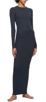 Skims Black Long Sleeve Maxi Dress L Bodycon Stretch Minimalist Crew Neck Photo 0