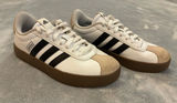 Women’s Adidas White Leather Sneakers Blue Stripes Tan Suede Toe/Heel Size 6 Photo 0