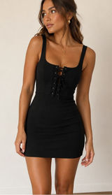 LuLu’s Black Lace Up Bodycon Mini Dress Size Small Y2K Going Out Sexy LBD Photo 0