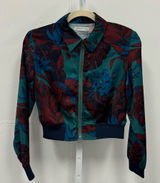 NWT Urban Outfitters Floral Leaf Print Floral Zip Up‎ Satin Cropped Bomber XS Photo 0