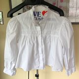 Zara Cotton Crop Puff Sleeve Blouse XS White Lace Button Front Romantic Photo 0
