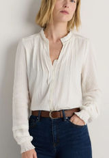 Quince Organic Textured Cotton Peasant Blouse in White size Large $158 Photo 0