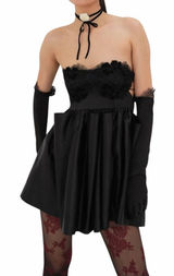 For Love & Lemons Black Virginia Mini Dress with Satin Gloves Womens M Photo 0