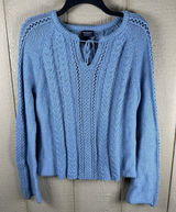 Vintage American Eagle Sweater Womens XL Blue Cable Knit Flare Sleeve Fisherman Photo 0