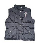 Y2K Cowgirl Hardware Black Puffer Vest Medium Rhinestone Cross Western Goth Photo 0