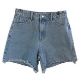 Distressed High Rise Denim Shorts M Raw Hem Light Wash Jean Cutoff Casual Boho‎ Photo 0
