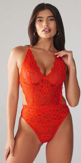 Savage x Fenty Floral Lace Teddy Red Tempo Large Bodycon Fitted Mesh Lace‎ Photo 0