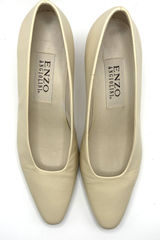 Vintage Enzo Angiolini Ivory Leather Square Toe Pumps Low Heel 90s Y2K Size 71/2 Photo 0