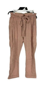 Anthropologie Maeve Paperbag Waist Pants Womens 2 Pink Striped Belted Cotton Photo 0