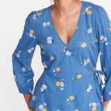 Old Navy Women Large Blue Floral Daisy‎ Wrap Top V-Neck Long Sleeve Blouse NEW Photo 0
