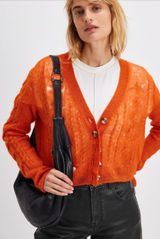 Free People Moon Sky Alpaca Cardigan Orange Zest Size L NWT‎ Photo 0