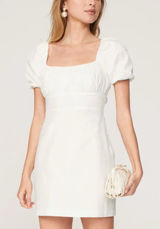 Louna White Bodycon Peasant Mini Dress LARGE Bridal Cotton Corset Cottage $160 Photo 0