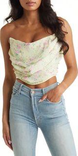 House of CB Vivienne Yellow Floral Strapless Drape Corset Bustier Crop Top XS Photo 0