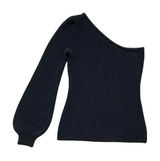 Aqua Asymmetrical One-Shoulder Rib-Knit Balloon Sleeve Black Sweater Size XS Photo 0
