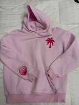 Girls' Light Pink Hooded Sweatshirt with Palm & Shell Motifs Photo 0