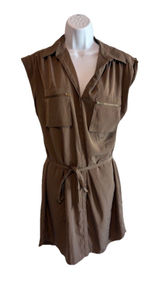 Express Taupe Utility Shirt Dress Sleeveless Mini with Belted‎ Waist - Size M Photo 0